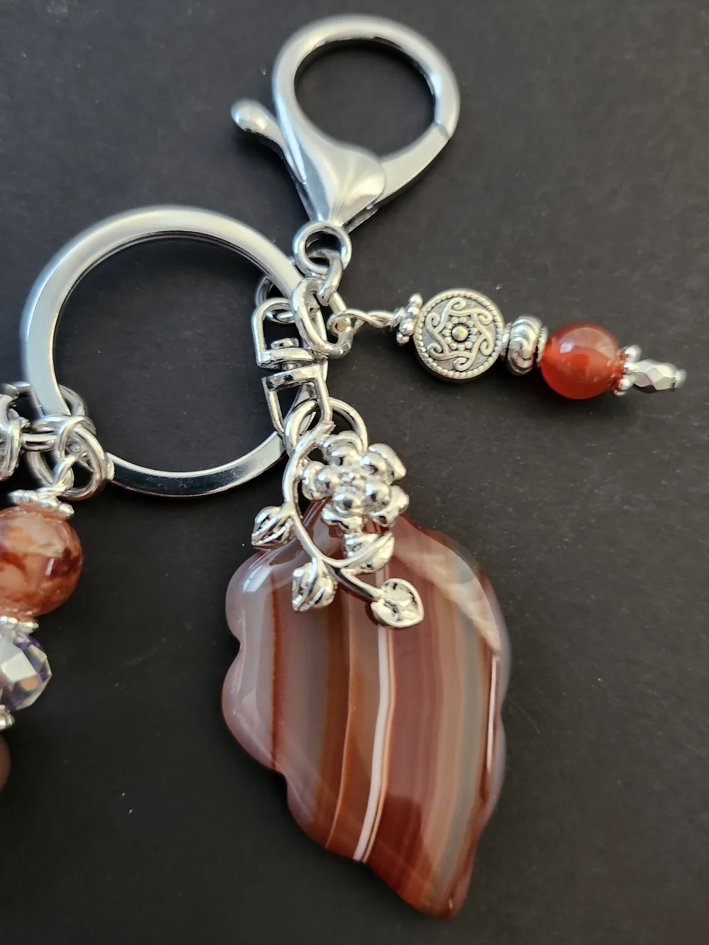 Banded Agate Purse Charm or Keychain Coral Carnelian Handcrafted
